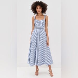 NEW Cara Cara Calypso Midi Dress Ivory Blue Striped Seersucker | US 2 UK 6